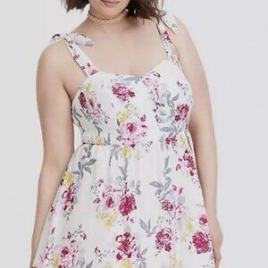 Torrid Ivory Floral‎ Smocked Tie Shoulders Midi Sun Dress Size 3/women's 22-24